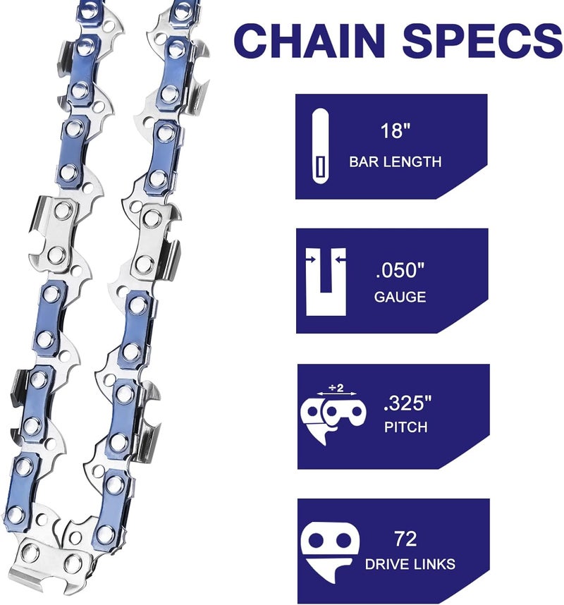 FUNKYWOO 4 Pack 18 Inch Chainsaw Chain, .325" Pitch, .050'' Gauge, 72 Drive Links Fits Husqvarna 440 445 and More - Image 2